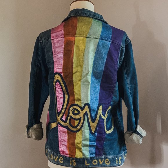 Custom painted Metallic "Love" Buffalo Denim Jacket S - Picture 1 of 7